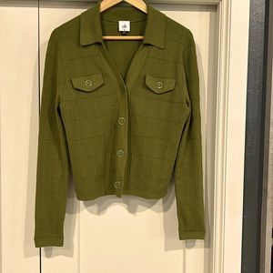 CAbi Exec Cardigan, Fall 2023, in Avocado, med.